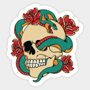 skull with snake and rose illustration Sticker